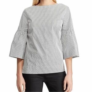 Chaps Top White and Black Pinstripe Striped Poplin Bell Sleeve Top Size XXL